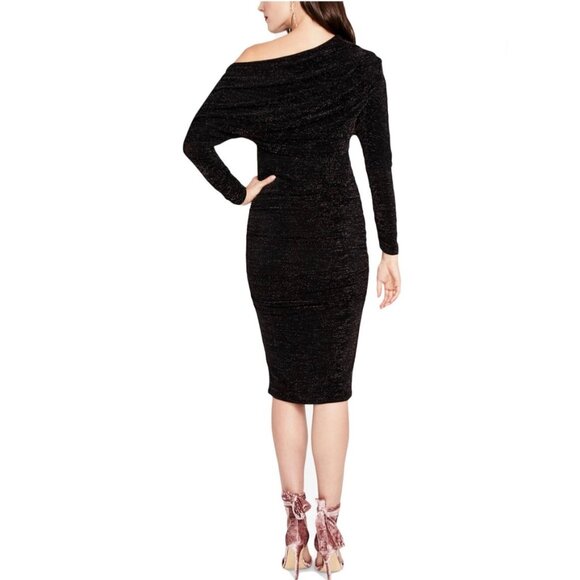 Rachel Roy Womens Off Shoulder Lurex Jersey Dress Black Metallic Glitter size S - Picture 2 of 16
